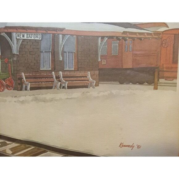 Vintage Framed Print "KENNEDY '81" Called "NEW OXFORD TRAIN STATION" - Picture 9 of 12